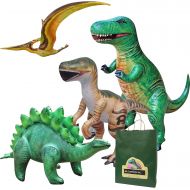 Jet Creations 4-pk Inflatable Dinosaurs Combo, T-rex Pteranodon, Stegosaurus, Raptor. Great for Pool, Party Decoration. Size Range Approx. 37 to 51 inch, Multicolor