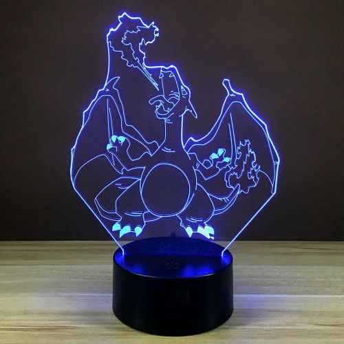  [아마존베스트]Idee Monto Charizard Optical Illusion 3D LED Lamp Boat Dragon Children Bedroom Night Light