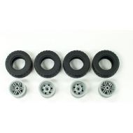 LEGO New Black Tire 49.5x20 (x4) and Light Bluish Gray Wheel 30.4mm x 20mm (x4)