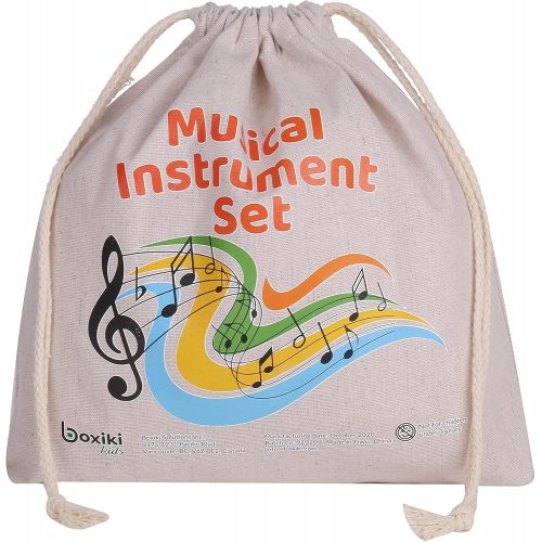  [아마존베스트]Boxiki kids Musical Instrument Set 16 PCS | Rhythm & Music Education Toys for Kids | Clave Sticks, Shakers, Tambourine, Wrist Bells & Maracas for Kids | Natural Toys with Carrying