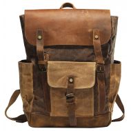 Roger William Vintage Canvas Waxed Leather Backpack w/Laptop Storage (Large) High School, College, Travel Bag | Canvas and Cotton Craftsmanship | All-Purpose Rucksack for Men, Women, Kids