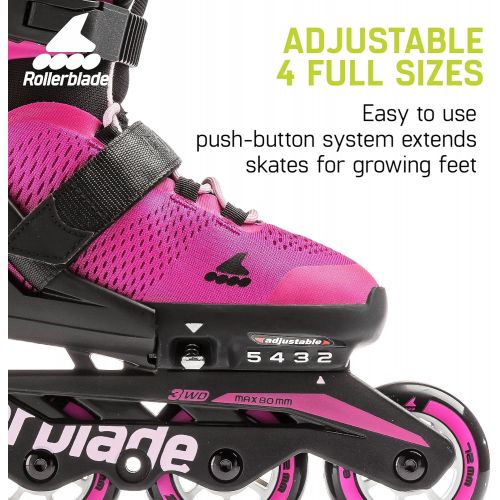 롤러블레이드 Rollerblade Microblade Kids Adjustable Fitness Inline Skate, Black/Green, Junior, Youth Performance Inline Skates