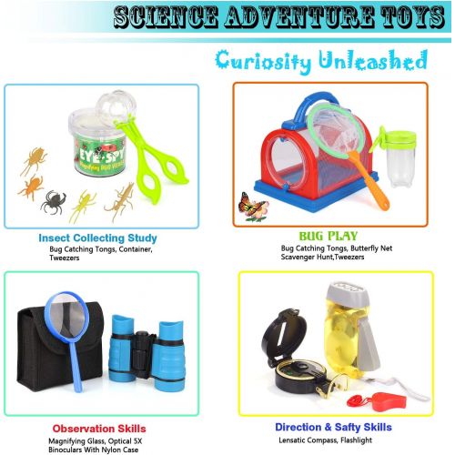  [아마존베스트]ESSENSON Outdoor Explorer Kit & Bug Catcher Kit with Binoculars, Flashlight, Compass, Magnifying Glass, Critter Case and Butterfly Net Great Toys Kids Gift for Boys & Girls Age 3-12 Year Ol