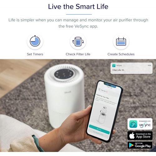  LEVOIT Smart WiFi Air Purifier for Home, Alexa Enabled H13 True HEPA Filter for Allergies, Pets, Smokers, Smoke, Dust, Pollen, 24dB Quiet Air Cleaner for Bedroom with Display Off D