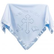 Custom Catch Personalized Baptism Baby Blanket Gift - Boy Name for Christening (Blue, 1 Text Line)