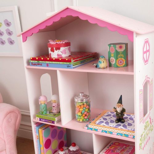 키드크래프트 KidKraft Dollhouse Cottage Bookcase Wooden Childrens Furniture with Shelves and Hidden Storage, Gift for Ages 3+