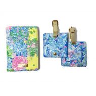 Lilly Pulitzer Travel Set, Leatherette Passport Cover/Holder/Wallet and 2 Luggage Tags, Cheek to Cheek