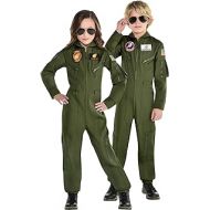 Party City Top Gun: Maverick Flight Costume for Kids, Halloween, Olive Green, Zipper Closure