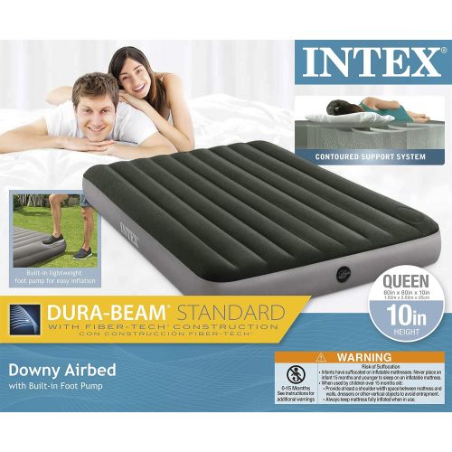 인텍스 Intex 64763E Standard Dura Beam Downy Air Mattress Bed with Built In Foot Pump, Queen (2 Pack)