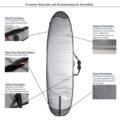  Abahub Premium SUP Travel Bag, Foam Padded Stand-up Paddleboard Cover Case, Paddle Board Carrying Bags for Outdoor 80, 86, 90, 96, 100, 106, 11 0, 116, 120