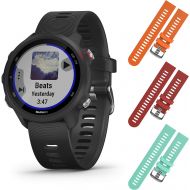 Garmin Forerunner 245 GPS Running Smartwatch with Included Wearable4U 3 Straps Bundle (Black Music 010-02120-20, Orange/Red/Teal)