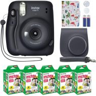 Fujifilm Instax Mini 11 Instant Camera + MiniMate Accessory Bundle & Compatible Custom Case + Fuji Instax Film Value Pack (50 Sheets) Flamingo Designer Photo Album (Charcoal Gray,