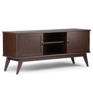 Simpli Home 3AXCDRP-07 Draper Solid Hardwood 60 inch wide Mid Century Modern TV media Stand in Medium Auburn Brown For TVs up to 65 inches