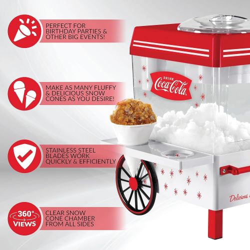  [아마존베스트]Nostalgia SCM550COKE Coca-Cola Countertop Snow Cone Maker Makes 20 Icy Treats, Includes 2 Reusable Plastic Cups & Ice Scoop  White/Red