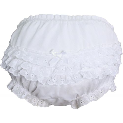  Little Things Mean A Lot Baby Girls White Elastic Bloomer Diaper Cover with Embroidered Eyelet Edging