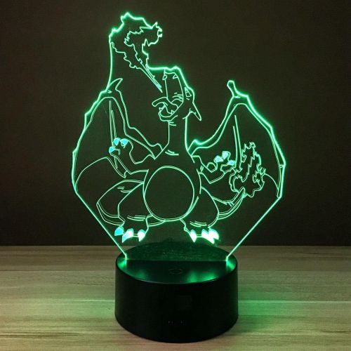 [아마존베스트]Idee Monto Charizard Optical Illusion 3D LED Lamp Boat Dragon Children Bedroom Night Light