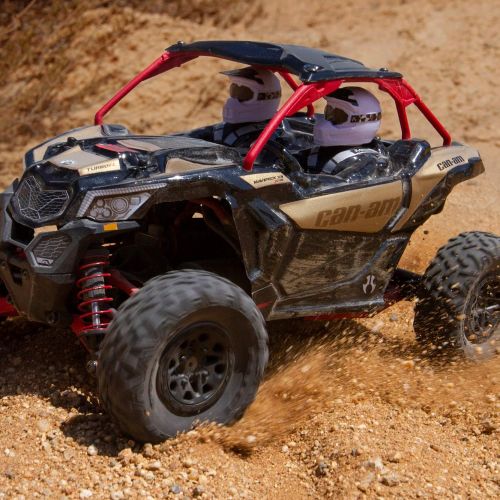  Axial Yeti Jr. Can-Am Maverick X3 RC Rock Racer 4WD Brushed Off-Road Side-by-Side 1/18 Scale RTR (Includes 2.4 Ghz Transmitter, Battery & Charger): AXI90069,Red, Gold and black
