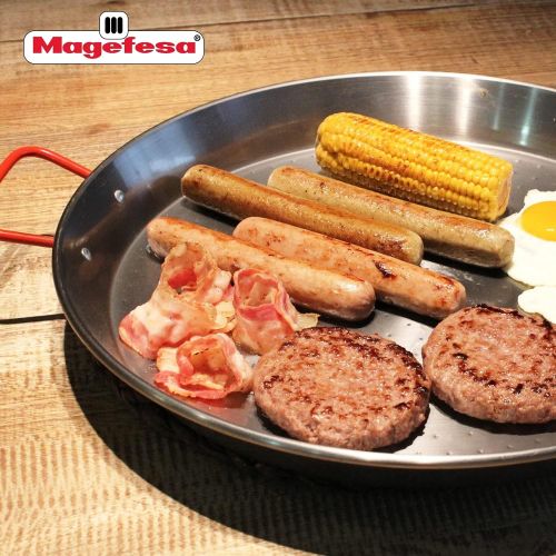  MAGEFESA Carbon - paella pan 9 in - 23 cm and 1 Servings, made in Carbon Steel, with dimples for greater resistance and lightness, ideal for cooking outdoors, cook your own Valenci