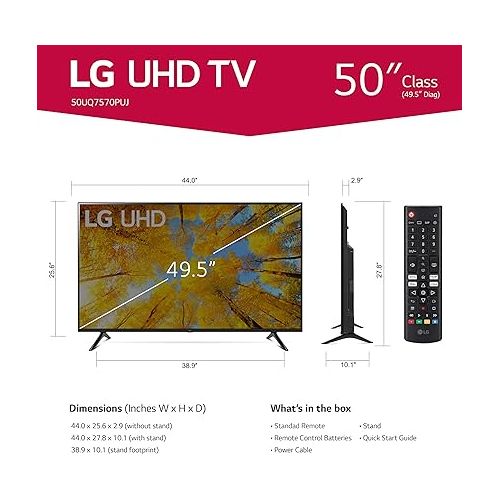  LG 50-Inch Class UQ7570 Series 4K Smart TV, AI-Powered 4K, Cloud Gaming (50UQ7570PUJ, 2022), Black