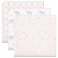 SwaddleDesigns Ultimate Swaddles, Set of 3, X-Large Receiving Blankets, Made in USA Premium Cotton Flannel, Mod Circles and Elephants, Sunwashed Pink (Moms Choice Award Winner)