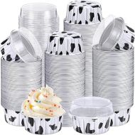 Gejoy 400 Pcs Disposable Ramekins with Lids Aluminum Foil Baking Cups 5 oz Mini Cupcake Liners Creme Brulee Muffin Pans Mold Dessert Tin Container for Christmas Wedding Birthday Party (Black, White)