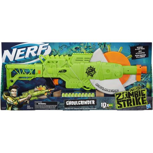 너프 NERF Zombie Strike Ghoulgrinder Blaster -- Rotating 10-Dart Wheel, 10 Official Zombie Strike Elite Darts -- for Kids, Teens, Adults
