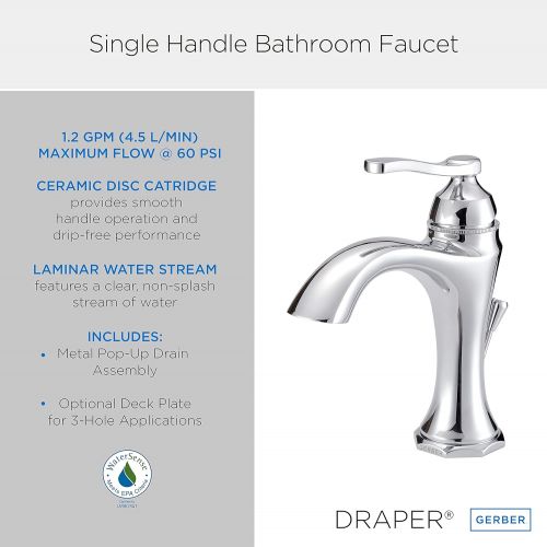  Danze D225028 Draper Single Handle Bathroom Faucet with Metal Pop-Up Drain, Chrome