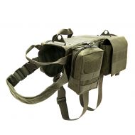 Vevins Dog Tactical Service Harness Training Molle Vest Adjustable Camouflage Harness with 3 Detachable Pouches