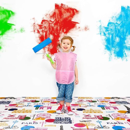  [아마존베스트]SATINIOR Painting Drop Cloth Washable Art Floor Mat Splat Mat and 2 Pieces Kids Art Smock Waterproof Artist Painting Aprons Children Art Aprons for Kids Painting