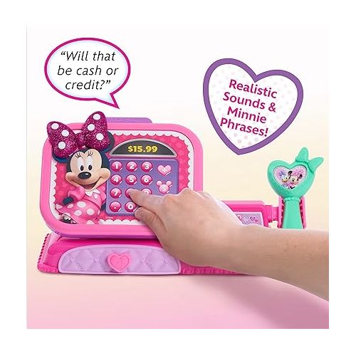  Disney Junior Minnie Mouse Bowtique Cash Register with Sounds, Dress Up and Pretend Play, Kids Toys for Ages 3 Up by Just Play