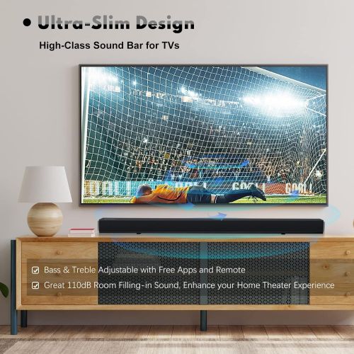  Wohome TV Soundbar with Built-in Subwoofers 38-Inch 120W Support HDMI-ARC, Bluetooth 5.0, AUX USB Inputs, 6 Drivers and LED Display, Surround Sound Bar Home Theater Speaker System