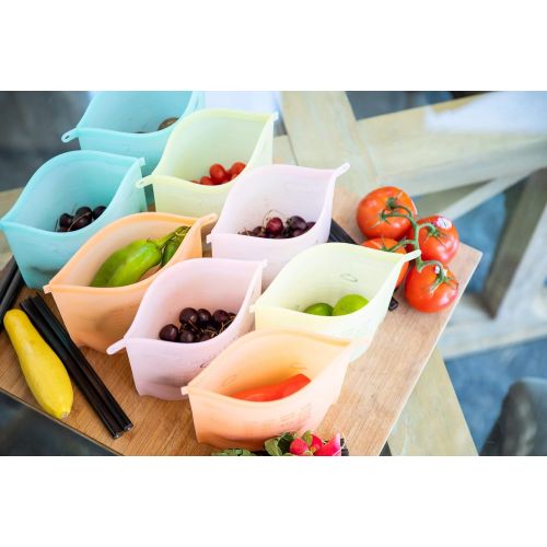 Innovative technology products corp Reusable Silicone Food-Storage Cooking Bags - Airtight Zip Seal Colored Containers Keep Food Hot or Cold - Baby Food Prep or Sous Vide - (2L 4M bags)