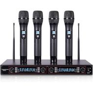 Sound Town 200-Channel Rack Mountable Professional Adjustable UHF Wireless Microphone System with Metal Receiver and 4 Handheld Mics (NESO-U4HH)
