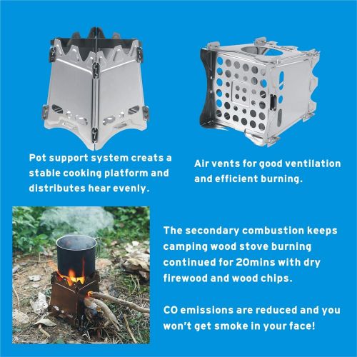  TOMSHOO Camping Stove Stainless Steel Camp Wood Stove Portable Foldable Burning Backpacking Stove for Outdoor Hiking Picnic BBQ