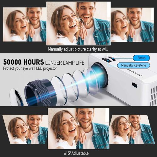  Projector, DBPOWER RD-820 Mini Projector Portable Video Projector with Carrying Case, 5500Lux 1080P and 200 Display Supported, Projector Compatible with TV Stick, HDMI, VGA, TF, AV