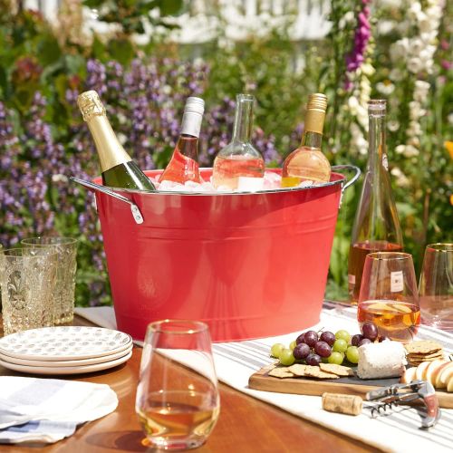  [아마존베스트]Twine Big Red Galvanized metal tub drink bucket, country home patio party decor and supplies, beverage holder, 4.5 gallon