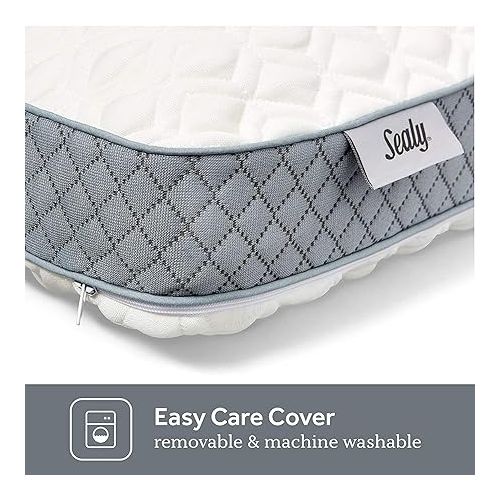 씰리 Sealy Molded Bed Pillow for Pressure Relief, Adaptive Memory Foam with Washable Knit Cover, Standard, 16x24x5.75 Inches, White, Grey