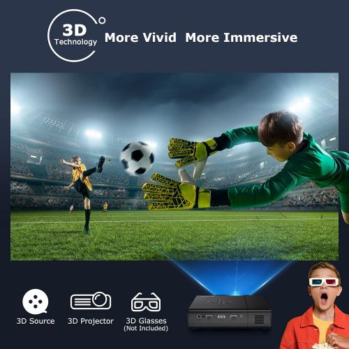  Bonsaii Video Projector, Support 1080P 170 Display Movie Projector, Portable HD Home Theater Projector with 40,000 Hrs LED Lamp Life, Compatible with Laptop, TV Stick, PS4, HDMI, VGA, AV,
