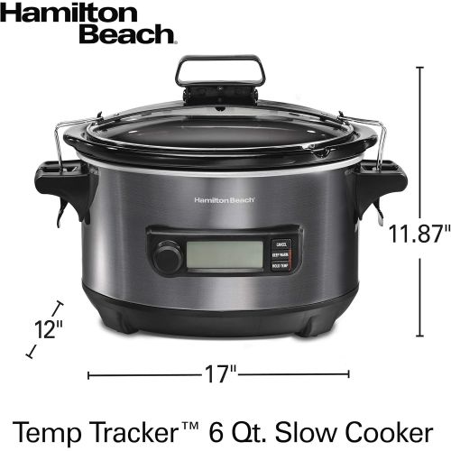  Hamilton Beach Portable 6-Quart Digital Programmable Slow Cooker With Temp Tracking Temperature Probe to Braise, Sous Vide, Make Fondue & Yogurt, Lid Lock, Black Stainless (33866)