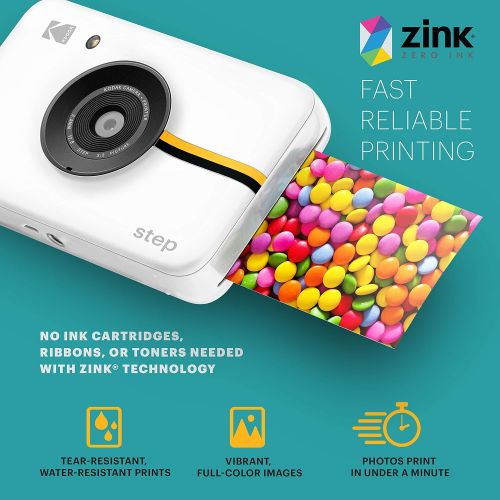  Kodak Step Camera Instant Camera with 10MP Image Sensor, ZINK Zero Ink Technology, Classic Viewfinder, Selfie Mode, Auto Timer, Built-in Flash & 6 Picture Modes White.