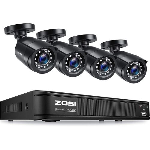  [아마존베스트]ZOSI H.265+1080p Home Security Camera System,8 Channel 5MP-Lite CCTV DVR with 4 x 1920TVL Weatherproof Surveillance Bullet Camera Outdoor/Indoor with 80ft Night Vision,Remote Acces