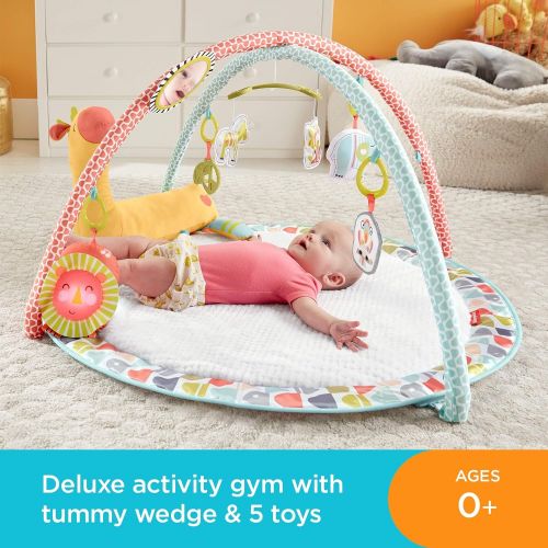  Fisher-Price Go Wild Gym & Giraffe Wedge, Infant Activity Gym with Large Playmat, Musical Toy & Tummy Time Support Wedge for Babies, Multi