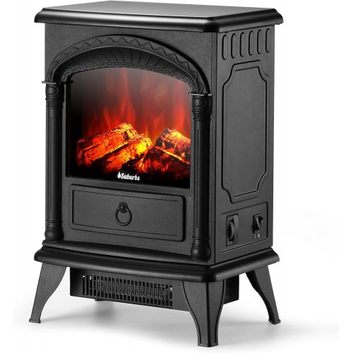  TURBRO Suburbs TS23-H Electric Fireplace Heater - Freestanding Portable Compact Stove with Realistic Flame Effect - CSA Certified, Overheating Protection - 1400W, Black
