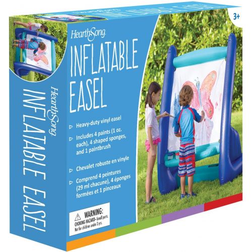  [아마존베스트]HearthSong Heavy-Duty Vinyl Inflatable Indoor and Outdoor Easel for Kids with Paints, Sponges, Paintbrush, and Built-in Art Tray, 39 L x 27 W x 50 H