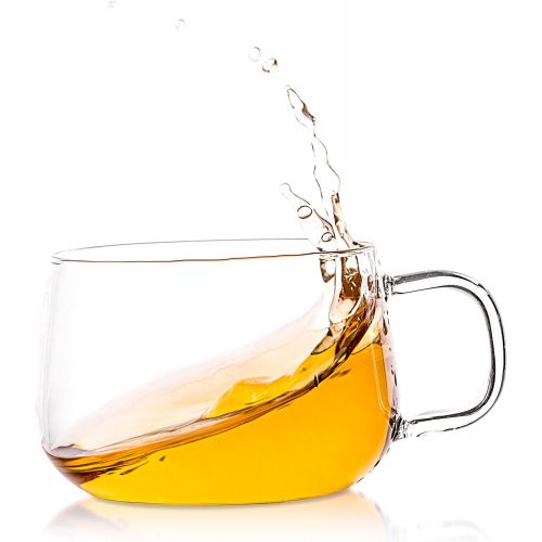  [아마존베스트]Tealyra - La Lune - Glasses - 10.1-ounce - Set of 4 - Clear and Lightweight Glass Tea and Coffee Cup with Saucer - 300ml