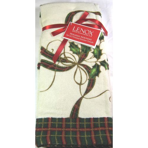 레녹스 Lenox Holiday Nouveau Printed Kitchen Towel Set Multi Color on Ivory