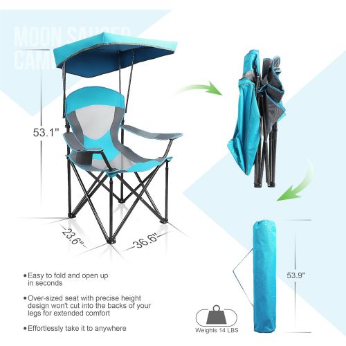  ALPHA CAMP Heavy Duty Canopy Lounge Chair Sunshade Hiking Travel Chair with Cup Holder Enamel Blue