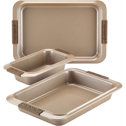  Anolon 47395 Advanced Nonstick Bakeware Set with Grips includes Nonstick Bread Pan, Cookie Sheet / Baking Sheet and Baking Pan - 3 Piece, Bronze Brown: Kitchen & Dining