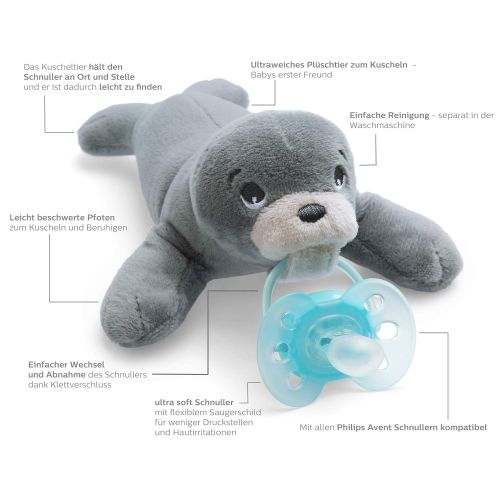 필립스 Philips Avent Snuggle Seal SCF348/14 Soft Toy with Dummy Ultra Soft Perfect Gift for Newborns and Babies