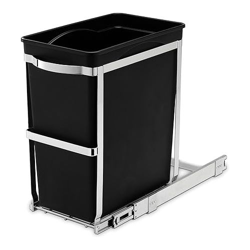 심플휴먼 simplehuman 30 Liter / 8 Gallon Under Counter Kitchen Cabinet Pull-Out Trash Can, Heavy-Duty Steel Frame